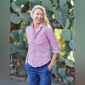 Frank & Eileen Barry Crinkle Pink Gingham Button Down Shirt